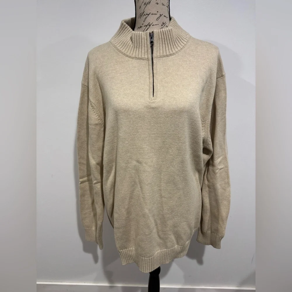 G.H. Bass Sweater Men's Size XXL Pullover 100% Cotton Beige 1/4 Zip